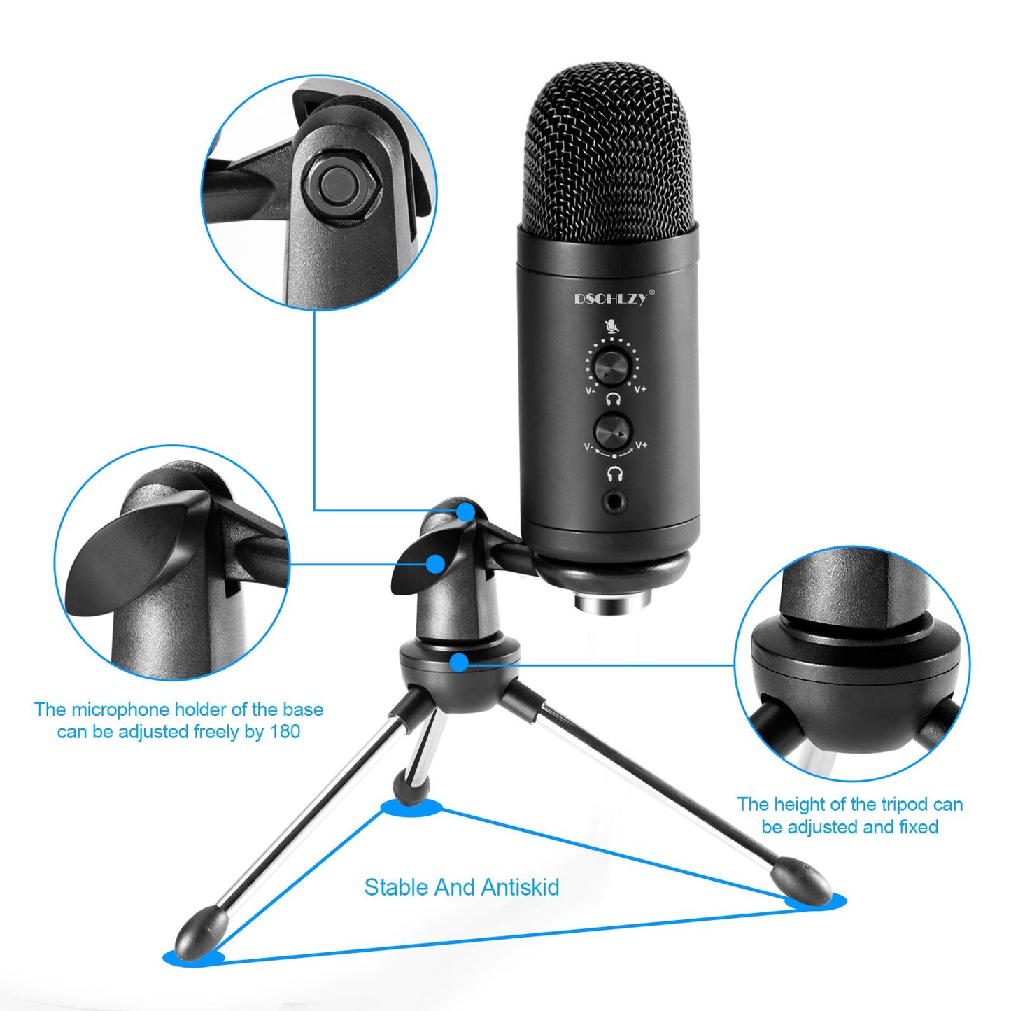 USB Recording Microphone for Computer Podcast: Zero Latency Monitoring Professional PC Mic Studio Cardioid Kit with Tripod Stand, Great for Gaming, Podcasting, Streaming, YouTube, Voice Over, Skype