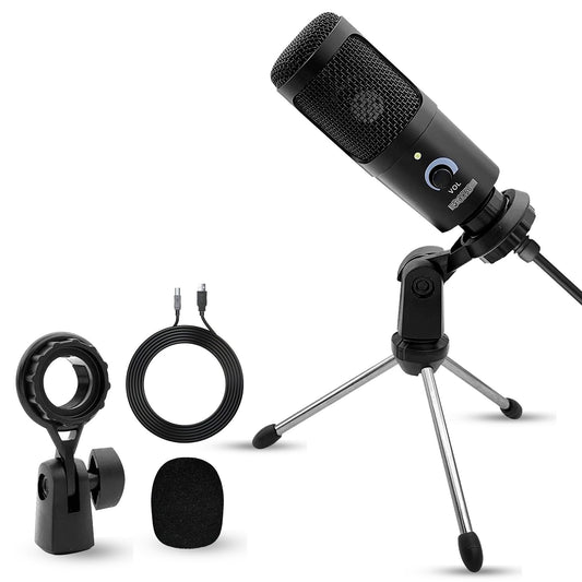 5Core Recording Microphone Podcast Bundle w Condenser Mic Desk Stand Foam Cover Shock Mount - RM BLK TRI