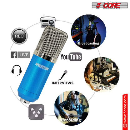 5 CORE XLR Microphone Condenser Mic for Computer Gaming, Podcast W/Tripod Stand Kit for Streaming, Recording, Vocals, Voice, Cardioids Studio Microphone RM 7 BLU