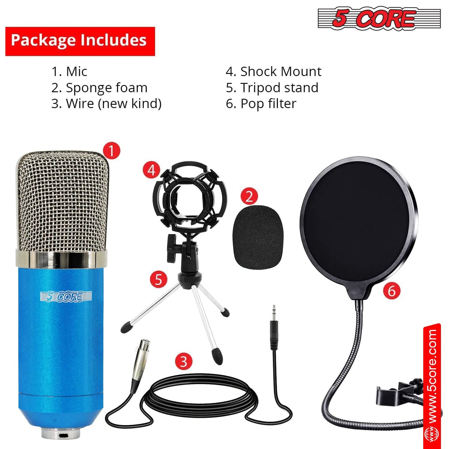 5 CORE XLR Microphone Condenser Mic for Computer Gaming, Podcast W/Tripod Stand Kit for Streaming, Recording, Vocals, Voice, Cardioids Studio Microphone RM 7 BLU