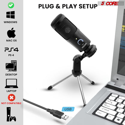 5Core Recording Microphone Podcast Bundle w Condenser Mic Desk Stand Foam Cover Shock Mount - RM BLK TRI