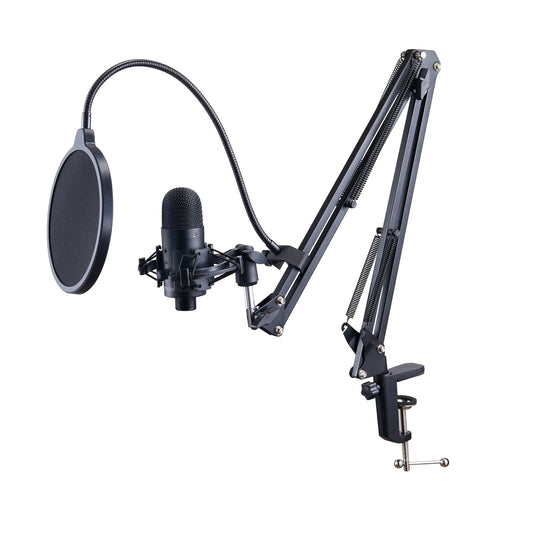 VEVOR USB Microphone, 192kHz/24-bit, Professional Condenser Microphone Kit, with Boom Arm Stand Pop Filter Shock Mount Mute Button Headphones Jack, for Podcast Recording Video Gaming Singing Streaming