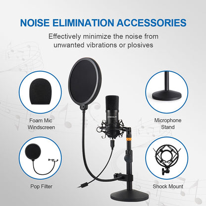 USB Streaming Podcast PC Microphone,Professional Computer Mic 192kHz/24bit Studio Cardioid Condenser Kit with Sound Card Desktop Stand Shock Mount Pop Filter for Skype Youtuber