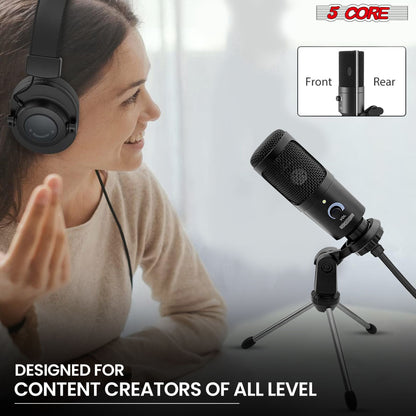 5Core Recording Microphone Podcast Bundle w Condenser Mic Desk Stand Foam Cover Shock Mount - RM BLK TRI