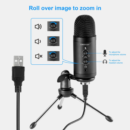 USB Recording Microphone for Computer Podcast: Zero Latency Monitoring Professional PC Mic Studio Cardioid Kit with Tripod Stand, Great for Gaming, Podcasting, Streaming, YouTube, Voice Over, Skype